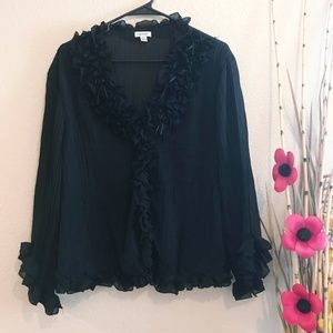 Jaipur Black Ruffled Blouse sz L